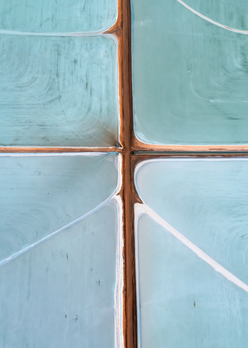 Aerial photography of a blue landscape, a salt mining in Western Australia