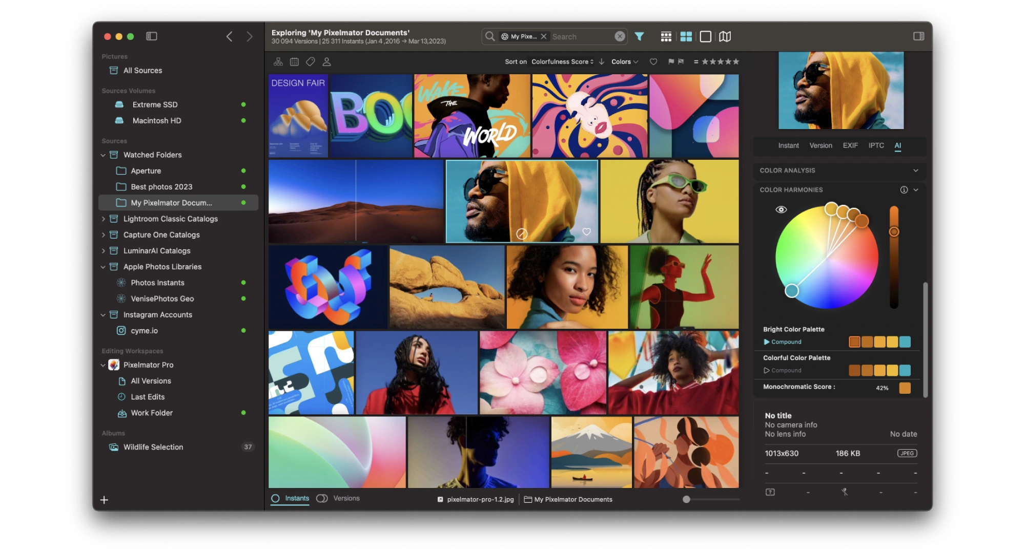 Interface de Peakto pour Pixelmator Pro