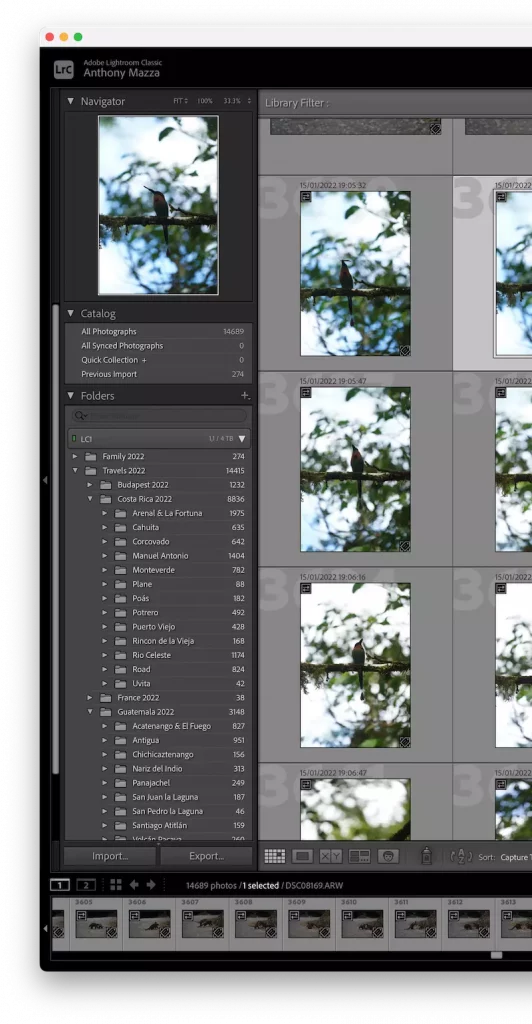 Interface Lightroom d'Anthony Mazza