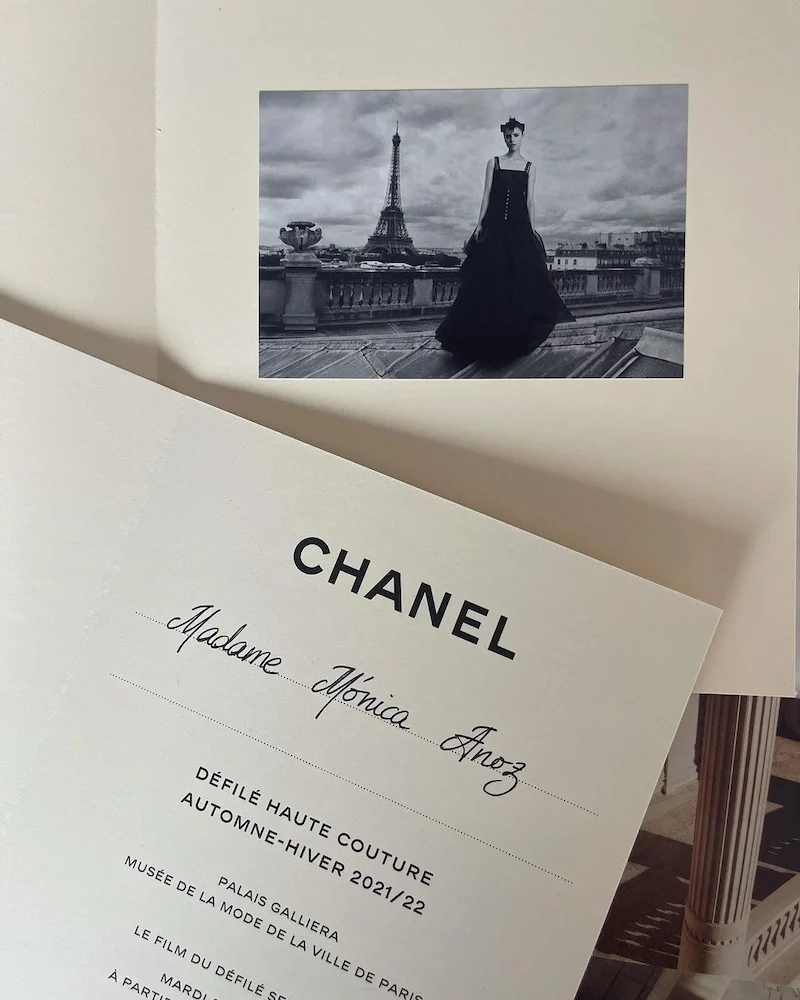 Monica Anoz's invitation to a Chanel fashion show, a Spanish girl who has become a photographer, working with luxury brands