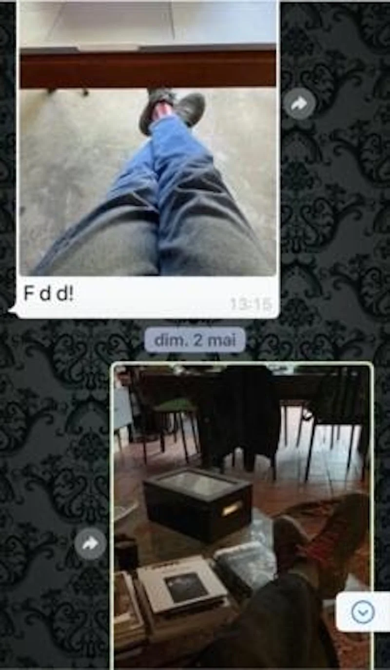 Conversation entre deux personnes partageant des photos et leurs émotions sur Whatsapp