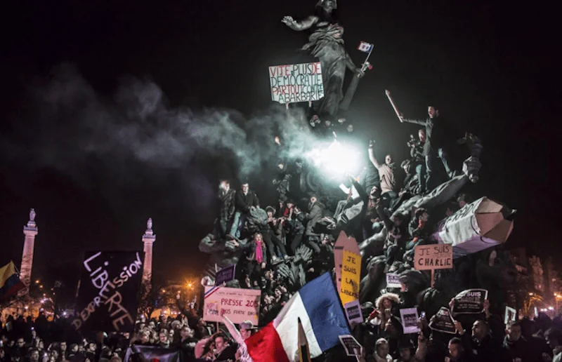 March of rights in France, people manifesting their emotions