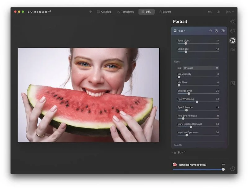 Photo of a woman eating a watermelon, easy transfer from Luminar 4 to Luminar AI