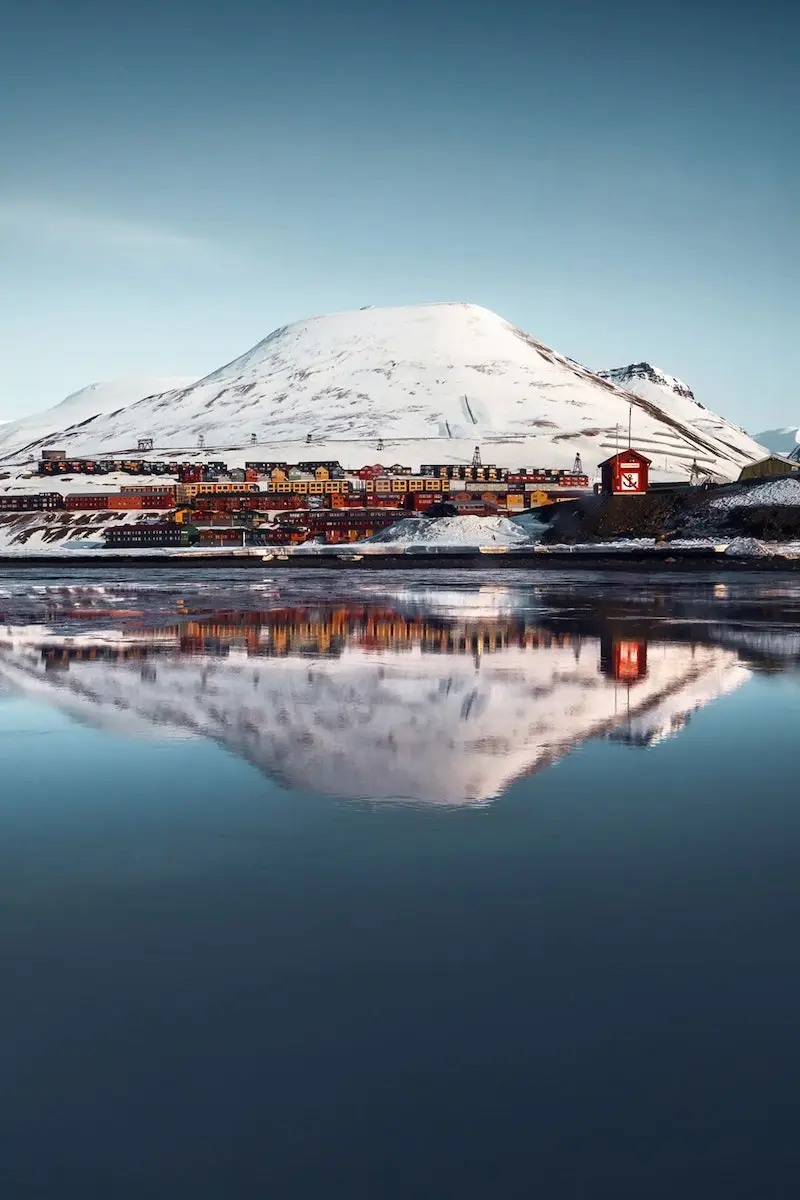 Photography of Longyerabyen, Svalbard and its reflection on water