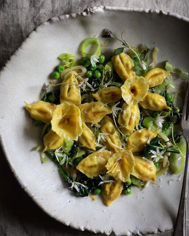 Photography of a pasta dish with some vegetables, taken by Aimee Twigger
