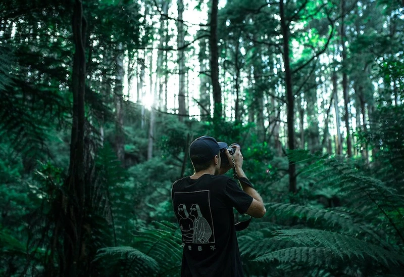 Photographer Ben Blennerhassett in the forest, a profession synonymus with passion