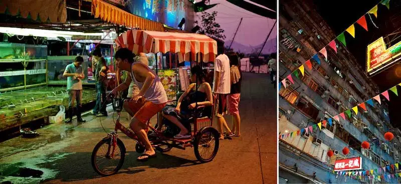 Honk Kong photographie de rue avec des personnes à bord d'une petite calèche