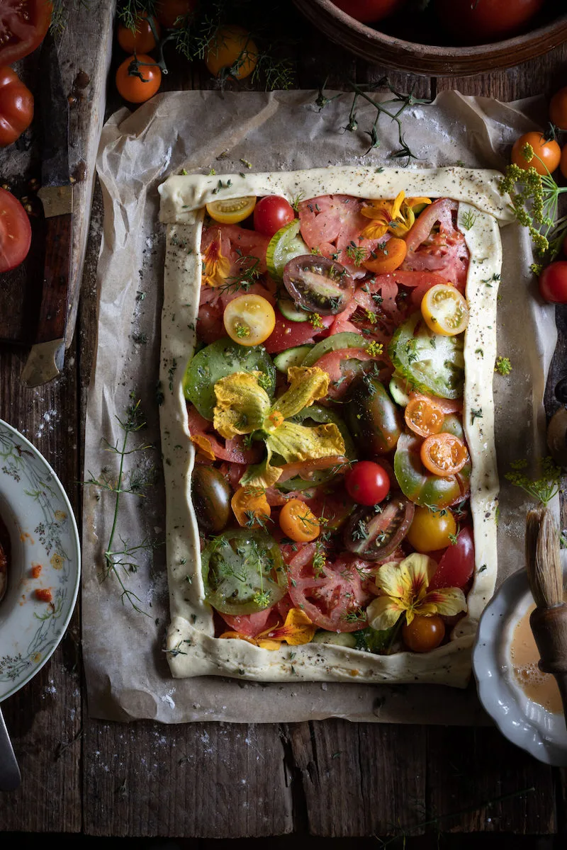 Photography of a vegetable tart, taken by Aimee Twigger