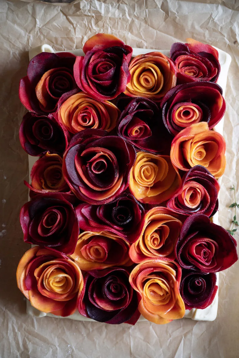 Photography of roses made out of food