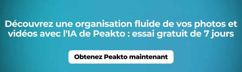 Découvrez une organisation fluide de vos photos et vidéos avec l'IA de Peakto essai gratuit de 7 jours