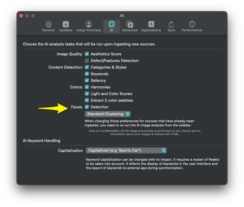 The layout of Peakto’s photo management software: Portrait Tagging