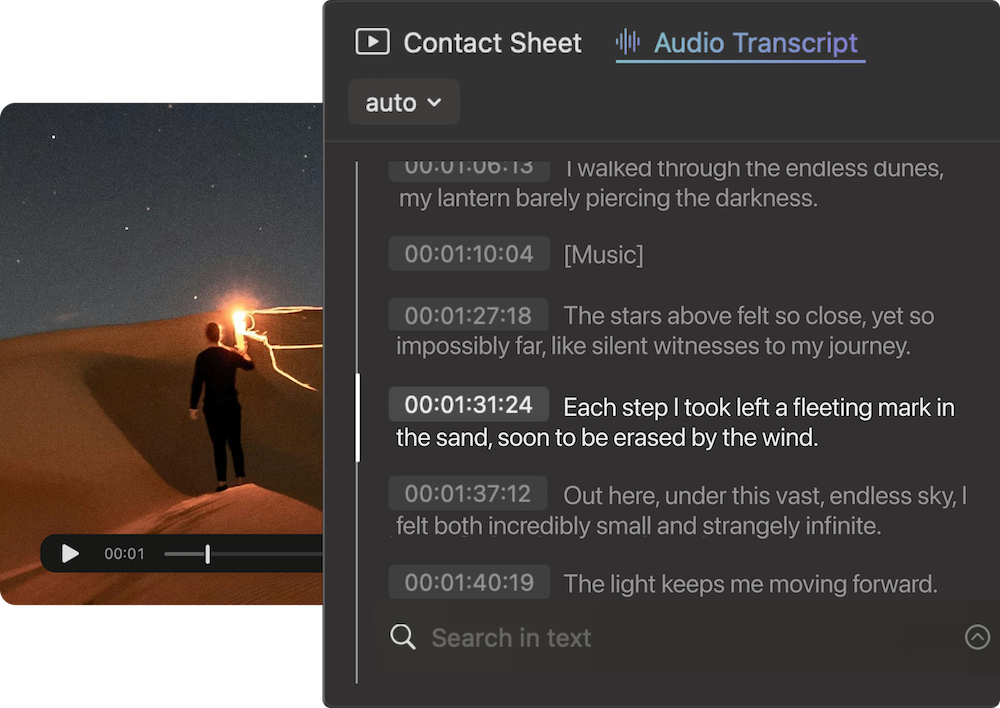 Audio Transcript Feature in Peakto Search for Lightroom